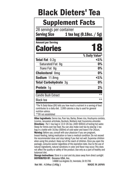 Black dietter tea - supplement facts