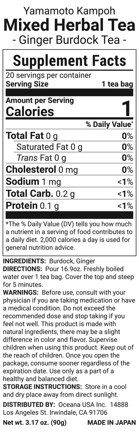 Burdock ginger tea - supplement facts