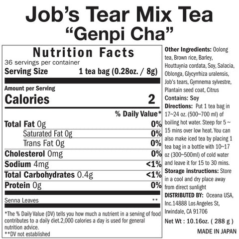 Genpi cha diet tea - nutrition facts