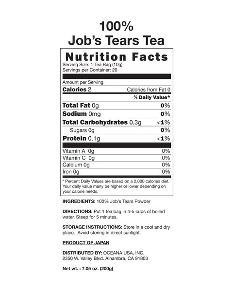 100% Job's tears tea - Nutrition Facts