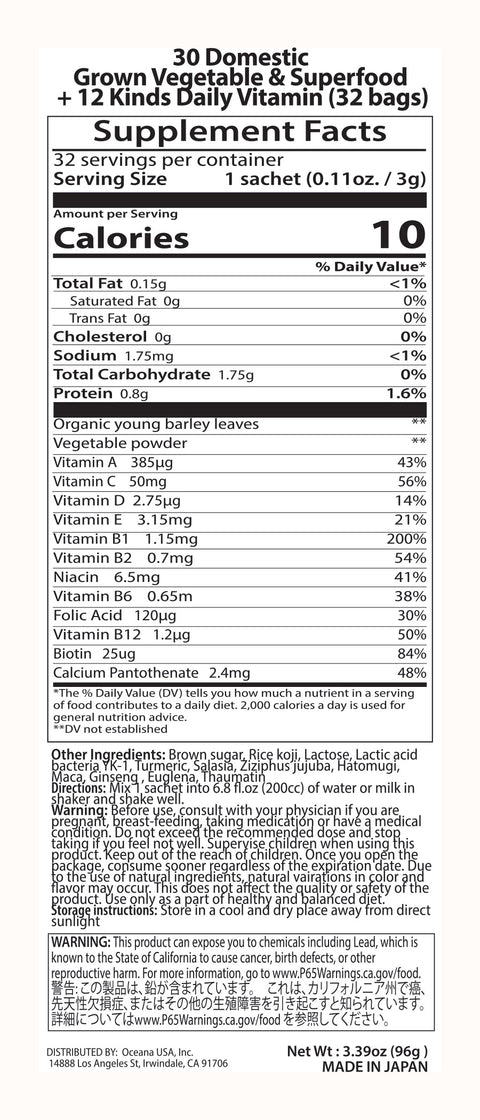 30 vegetables & superfood - Supplement Facts