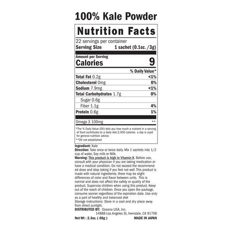 kale powder-nutrition facts label