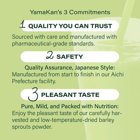 YamaKan's 3 Commitments on a green background